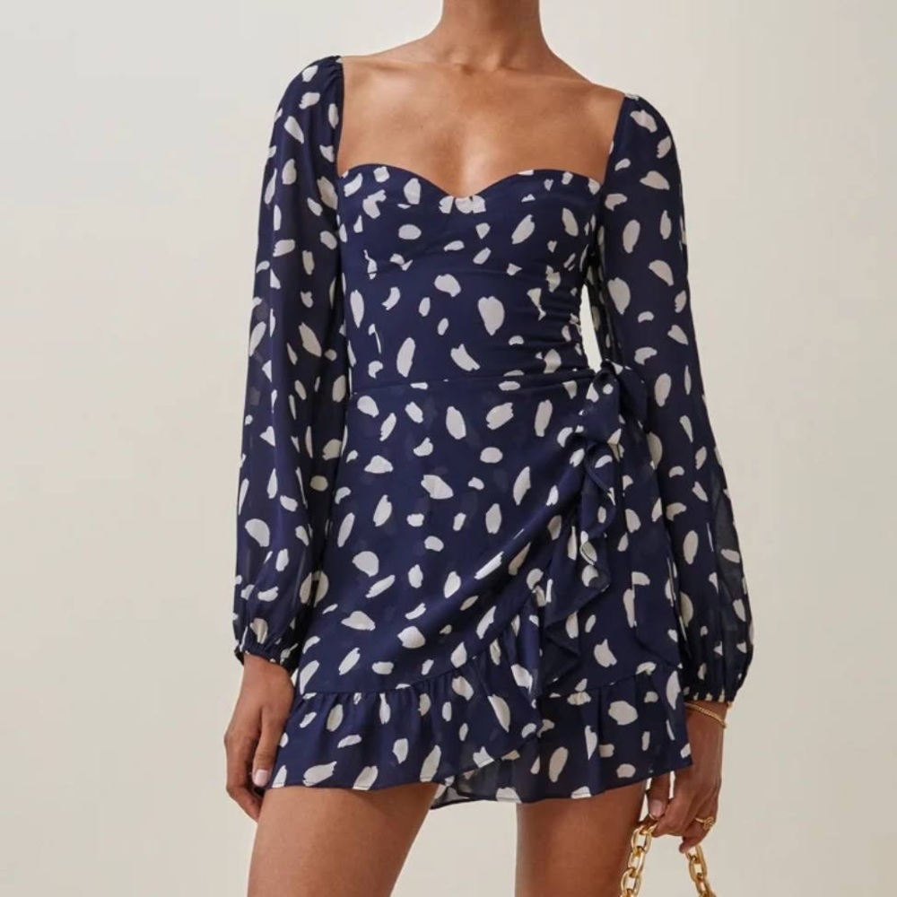 Reformation Cammi Splatter Print Navy Dress